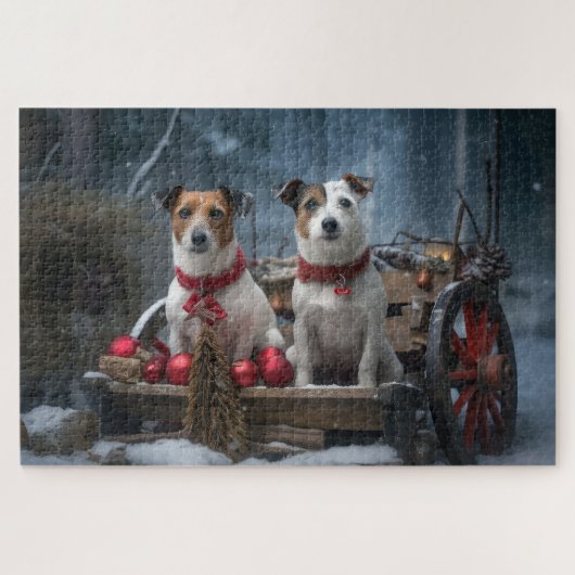Puzzle Décoration de Noël Jack Russell enneigée (Horizontal)