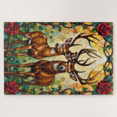 Puzzle Deer Couple Art Nouveau Stained Glass Arch (Horizontal)