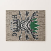 Puzzle Deer Elk Hunter AJOUTER NOM Bow Hunter Lodge Cabin (Horizontal)