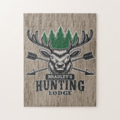 Puzzle Deer Elk Hunter AJOUTER NOM Bow Hunter Lodge Cabin (Vertical)