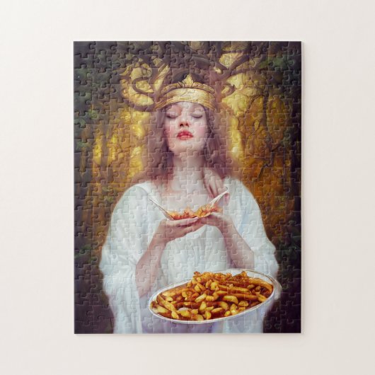 Puzzle Déesse avec une assiette remplie d'art IA poutine (Vertical)