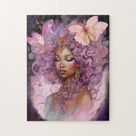 Puzzle Déesse noire Art Imaginaire rose violet (Vertical)