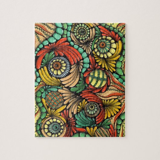 Puzzle Défi Zentangle Tropical Vert et Orange Ab (Vertical)