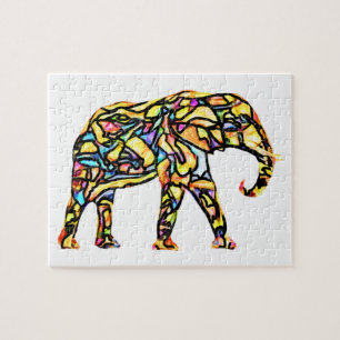 Puzzle d'éléphant en verre coloré