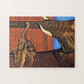 Puzzle d'éléphants africains de mère et de bébé (Horizontal)