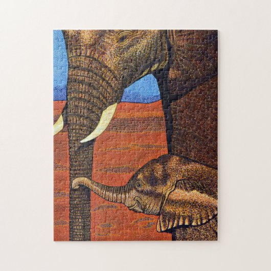 Puzzle d'éléphants africains de mère et de bébé (Vertical)