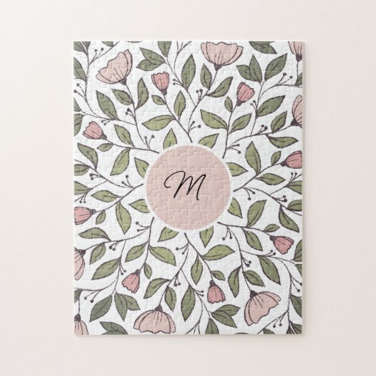 Puzzle Delicate Floral Custom Monogram (Vertical)