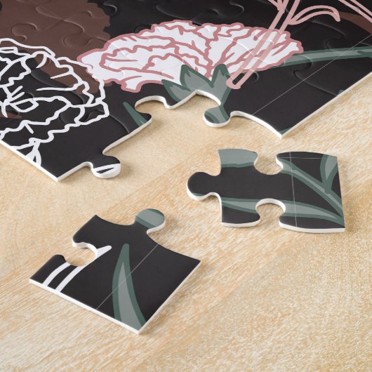 Puzzle Délicates oeillets roses avec fleurs Feuilles vert (Côté)