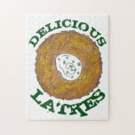 Puzzle Delicious Latkes Potato Pancakes Hanukkah Cuisine<br><div class="desc">Puzzle design features an original marker illustration of an assortment of delicious latke potato pancakes topped with sour cream and chives.

This illustration is also available on other products. Don't see what you're looking for? Need help with customization? Contact Rebecca to have something designed just for you.</div>