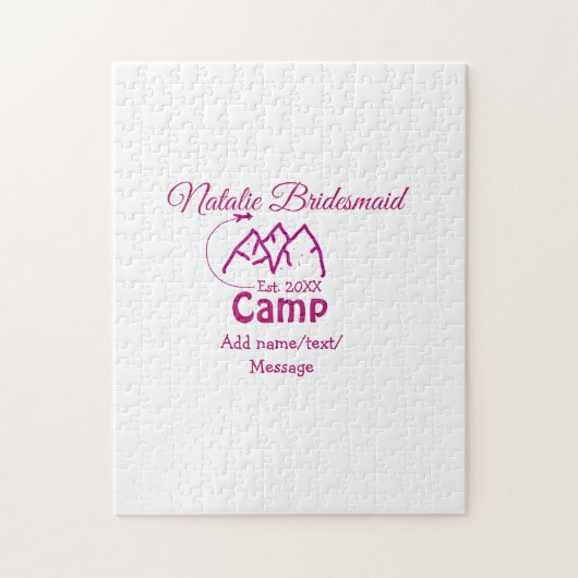 Puzzle Demoiselle d'honneur de camp rose ajouter nom date (Vertical)