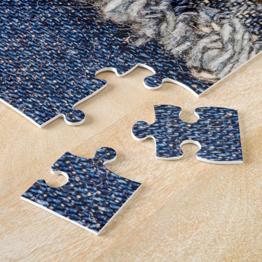 Puzzle Denim Blue Jeans : Décontracté Double Patch (Côté)