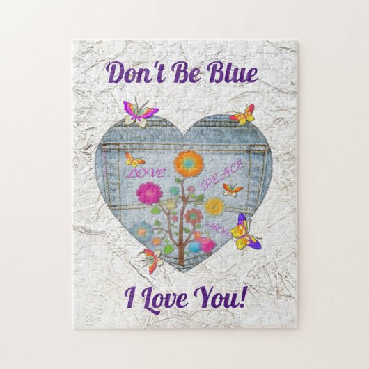 Puzzle Denim Pocket Fleurs cardiaques Papillons (Vertical)