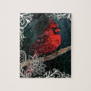 Puzzle Dentelle blanche Primitive Noël Cardinal Rouge