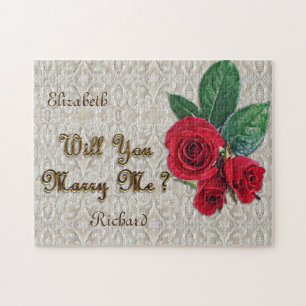 Puzzle Dentelle de proposition de mariage et roses rouges