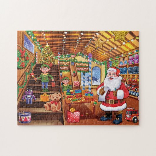 Puzzle denteux d'atelier de jouet de Noël de Père (Horizontal)