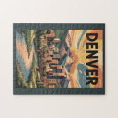 Puzzle Denver Colorado Illustration Sunset Travel Art (Horizontal)