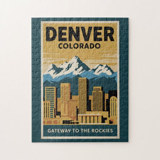 Puzzle Denver Colorado Skyline Travel Art Vintage (Vertical)
