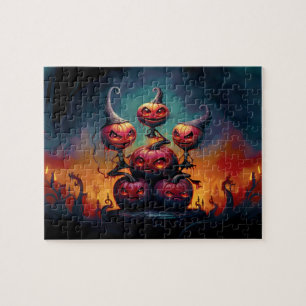 Puzzle Des citrouilles démoniaques en enfer fêtent Happy