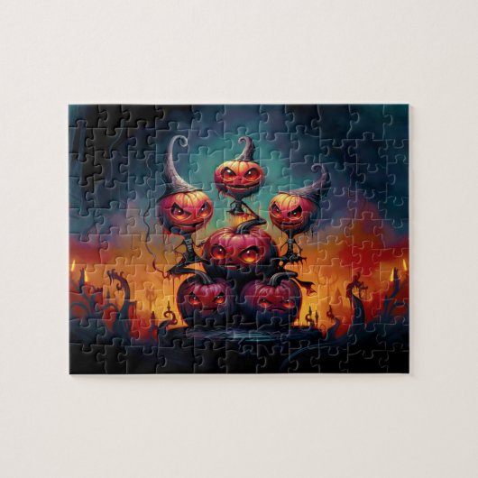 Puzzle Des citrouilles démoniaques en enfer fêtent Happy  (Horizontal)