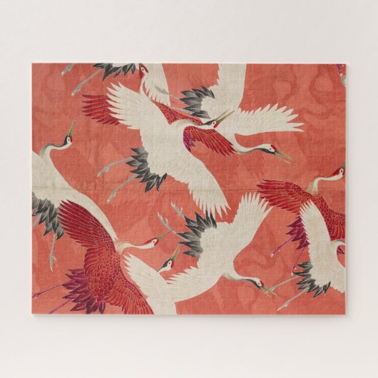 Puzzle Des grues japonaises Brûlent Orange Kimono Tissu A (Horizontal)