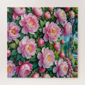 Puzzle Des pivoines roses vertes fleurissent (Horizontal)