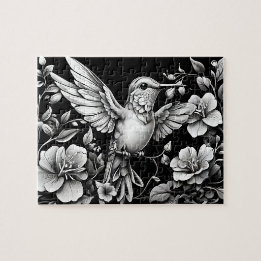Puzzle Design de tatouage noir et blanc de colibri (Horizontal)