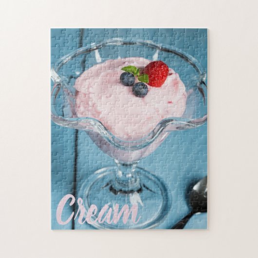 Puzzle Dessert de crème de framboise avec menthe et fruit (Vertical)