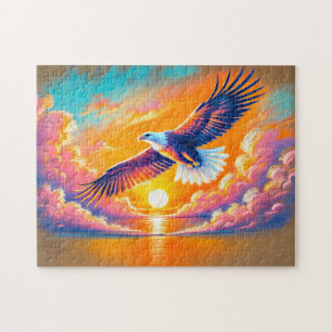 Puzzle Dessin à la craie pastel d'un aigle volant au couc