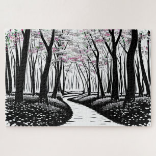 Puzzle Dessin Abstrait Silhouette Arbres avec pourpre