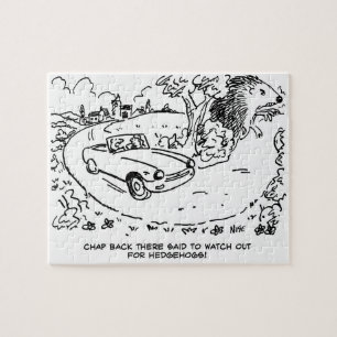 Puzzle Dessin animé d'un hérisson géant et d'une voiture