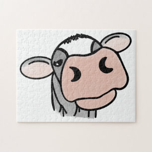 Puzzle dessin animé vache noir blanc rose baiser gris ani