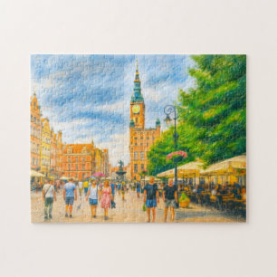 Puzzle Dessin au pastel du Long Marché de Danzig avec égl