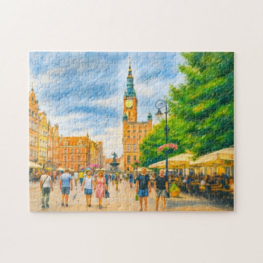 Puzzle Dessin au pastel du Long Marché de Danzig avec égl (Horizontal)