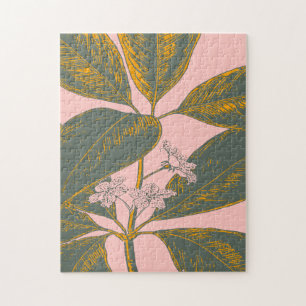 Puzzle Dessin botanique rose et vert Palm Frond