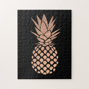 Puzzle dessin d'ananas sur arrière - plan noir