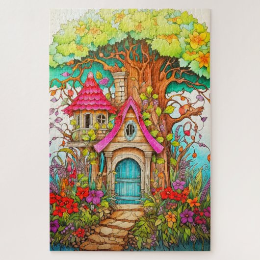 Puzzle Dessin d'arbre de champignon magique (Vertical)