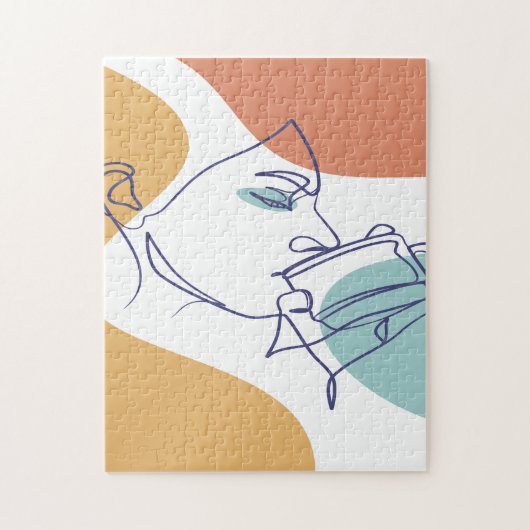 Puzzle dessin d'art affiche d'une femme buvant du café (Vertical)