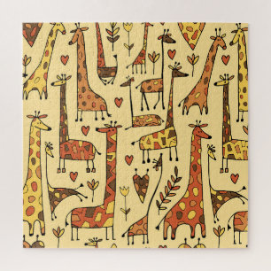 Puzzle Dessin De Giraffe, Amusant Design Sans Fil.