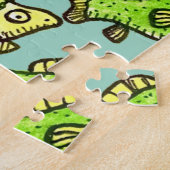 Puzzle Dessin de poisson vert de dessin animé drôle (Côté)