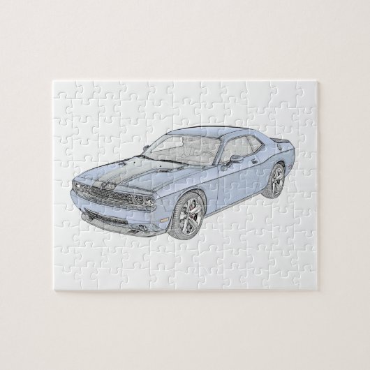 Puzzle Dessin de style crayon bleu Dodge Challenger (Horizontal)