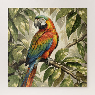 Puzzle Dessin d'oiseau perroquet sur un arbre