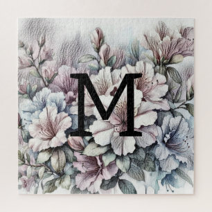 Puzzle Dessin floral monogramme bleu rose azalées