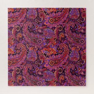 Puzzle Dessin intricé de Paisley en rouge riche et violet