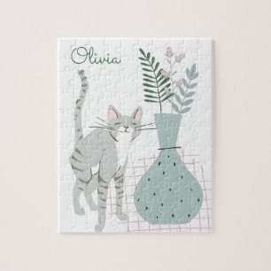 Puzzle Dessin personnalisé de chat et de fleurs boho