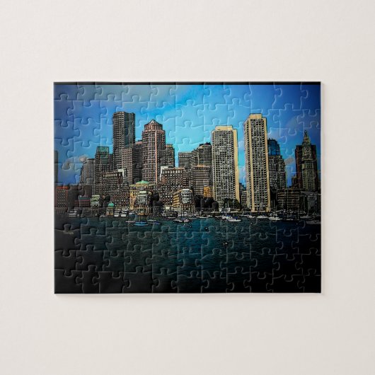 Puzzle Dessin photo Skyline de Boston (Horizontal)