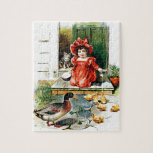 Puzzle Dessin vintage : Un festin pour les canetons
