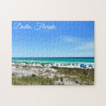 Puzzle Destin Florida Coast Parapluies Plage Plutôt perso<br><div class="desc">Ce superbe puzzle de plage de Destin Florida présente les jolies eaux bleues de l'océan vert de Sandestin le long de la côte. De jolis parapluies turquoises et bleus bordent le bord de mer en été devant l'herbe de la mer. Joli script blanc cursif pour ma ville balnéaire préférée sur...</div>
