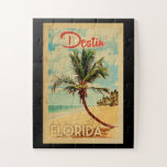 Puzzle Destin Florida Palm Tree Beach Vintage voyage<br><div class="desc">Destin Florida design de style Vintage voyage avec un palmier sur la plage avec océan et ciel.</div>