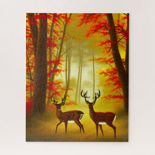Puzzle Deux cerfs dans une forêt d'automne / Bois