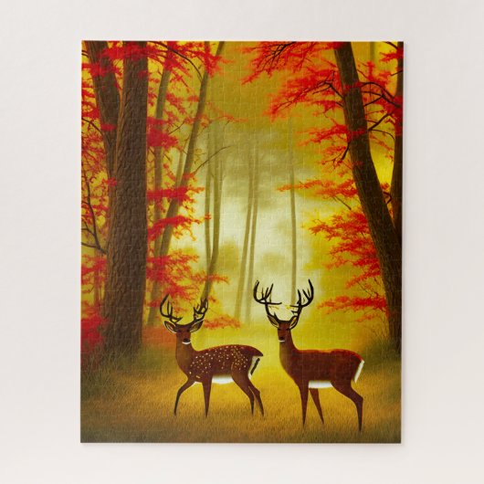 Puzzle Deux cerfs dans une forêt d'automne / Bois (Vertical)